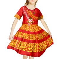 Custom Kolisi Tonga Kid Short Sleeve Dress Tongan Kupesi Pattern LT05 - Polynesian Pride