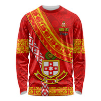 Custom Kolisi Tonga Long Sleeve Shirt Tongan Kupesi Pattern LT05 Unisex Red - Polynesian Pride