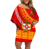 Custom Kolisi Tonga Off Shoulder Short Dress Tongan Kupesi Pattern LT05 Women Red - Polynesian Pride