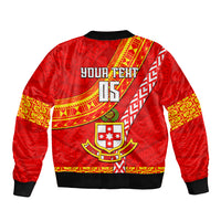 Custom Kolisi Tonga Sleeve Zip Bomber Jacket Tongan Kupesi Pattern LT05 - Polynesian Pride