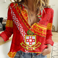 Custom Kolisi Tonga Women Casual Shirt Tongan Kupesi Pattern LT05 Female Red - Polynesian Pride