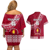 Custom Beulah College Couples Matching Off Shoulder Short Dress and Hawaiian Shirt Tongan Kupesi Pattern LT05 - Polynesian Pride