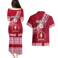 Custom Beulah College Couples Matching Puletasi Dress and Hawaiian Shirt Tongan Kupesi Pattern LT05 - Polynesian Pride