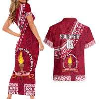 Custom Beulah College Couples Matching Short Sleeve Bodycon Dress and Hawaiian Shirt Tongan Kupesi Pattern LT05 - Polynesian Pride