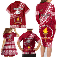 Custom Beulah College Family Matching Long Sleeve Bodycon Dress and Hawaiian Shirt Tongan Kupesi Pattern LT05 - Polynesian Pride