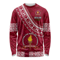 Custom Beulah College Long Sleeve Shirt Tongan Kupesi Pattern LT05 Unisex Red - Polynesian Pride
