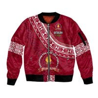 Custom Beulah College Sleeve Zip Bomber Jacket Tongan Kupesi Pattern LT05 Unisex Red - Polynesian Pride