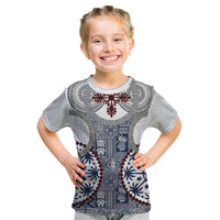 Hawaii Kid T Shirt Barkcloth Pattern Vintage Style LT05 Blue - Polynesian Pride