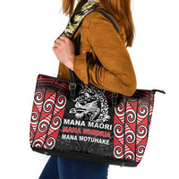 Aotearoa Mana Maori Leather Tote Bag Toitu Te Tiriti LT05 Black - Polynesian Pride