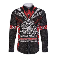 Aotearoa Mana Maori Long Sleeve Button Shirt Toitu Te Tiriti LT05 Unisex Black - Polynesian Pride