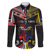 Tokelau And Aotearoa Family Matching Off The Shoulder Long Sleeve Dress and Hawaiian Shirt Together For Te Tiriti O Waitangi