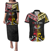 Niue And Aotearoa Couples Matching Puletasi and Hawaiian Shirt Together For Te Tiriti O Waitangi LT05 Black - Polynesian Pride