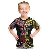 Niue And Aotearoa Kid T Shirt Together For Te Tiriti O Waitangi LT05 Black - Polynesian Pride