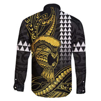 Hawaii Ikaika Warrior Helmet Family Matching Long Sleeve Bodycon Dress and Hawaiian Shirt Gold Style