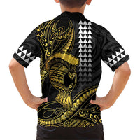 Hawaii Ikaika Warrior Helmet Family Matching Short Sleeve Bodycon Dress and Hawaiian Shirt Gold Style
