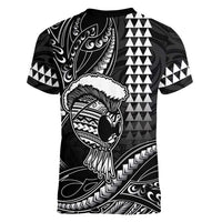 Hawaii Ikaika Warrior Helmet Women V-Neck T-Shirt Black Tribal Tattoo LT05 - Polynesian Pride