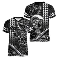 Hawaii Ikaika Warrior Helmet Women V-Neck T-Shirt Black Tribal Tattoo LT05 - Polynesian Pride