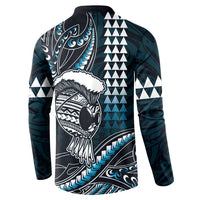 Hawaii Ikaika Warrior Helmet Button Sweatshirt Blue Tribal Tattoo