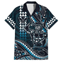 Hawaii Ikaika Warrior Helmet Family Matching Tank Maxi Dress and Hawaiian Shirt Blue Tribal Tattoo