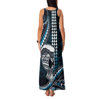 Hawaii Ikaika Warrior Helmet Family Matching Tank Maxi Dress and Hawaiian Shirt Blue Tribal Tattoo