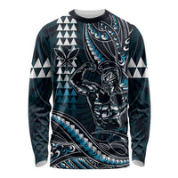 Hawaii Ikaika Warrior Helmet Long Sleeve Shirt Blue Tribal Tattoo