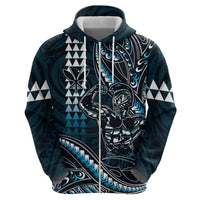 Hawaii Ikaika Warrior Helmet Zip Hoodie Blue Tribal Tattoo