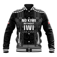 Aotearoa Toitu Te Tiriti Baseball Jacket No Kiwi Without Iwi LT05 Unisex Black - Polynesian Pride