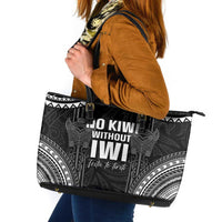 Aotearoa Toitu Te Tiriti Leather Tote Bag No Kiwi Without Iwi LT05 Black - Polynesian Pride