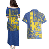 Personalised Hawaii Kaiser High School Couples Matching Puletasi and Hawaiian Shirt Tribal Tattoo With Hibiscus Flowers