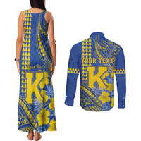 Personalised Hawaii Kaiser High School Couples Matching Tank Maxi Dress and Long Sleeve Button Shirt Tribal Tattoo With Hibiscus Flowers