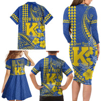 Personalised Hawaii Kaiser High School Family Matching Long Sleeve Bodycon Dress and Hawaiian Shirt Tribal Tattoo With Hibiscus Flowers