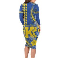 Personalised Hawaii Kaiser High School Family Matching Long Sleeve Bodycon Dress and Hawaiian Shirt Tribal Tattoo With Hibiscus Flowers