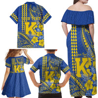 Personalised Hawaii Kaiser High School Family Matching Off Shoulder Maxi Dress and Hawaiian Shirt Tribal Tattoo With Hibiscus Flowers