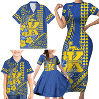 Personalised Hawaii Kaiser High School Family Matching Short Sleeve Bodycon Dress and Hawaiian Shirt Tribal Tattoo With Hibiscus Flowers