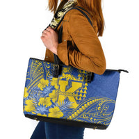 Hawaii Kaiser High School Leather Tote Bag Tribal Tattoo With Hibiscus Flowers LT05 Blue - Polynesian Pride