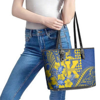 Hawaii Kaiser High School Leather Tote Bag Tribal Tattoo With Hibiscus Flowers LT05 - Polynesian Pride