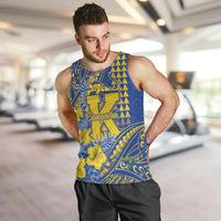 Personalised Hawaii Kaiser High School Men Tank Top Tribal Tattoo With Hibiscus Flowers LT05 Blue - Polynesian Pride