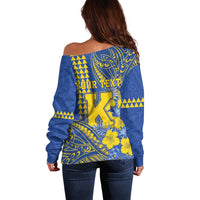 Personalised Hawaii Kaiser High School Off Shoulder Sweater Tribal Tattoo With Hibiscus Flowers LT05 - Polynesian Pride