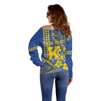 Personalised Hawaii Kaiser High School Off Shoulder Sweater Tribal Tattoo With Hibiscus Flowers LT05 - Polynesian Pride