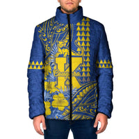 Personalised Hawaii Kaiser High School Padded Jacket Tribal Tattoo With Hibiscus Flowers LT05 Men Blue - Polynesian Pride