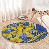 Hawaii Kaiser High School Round Carpet Tribal Tattoo With Hibiscus Flowers LT05 - Polynesian Pride