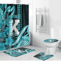 Hawaii Kapolei High School Bathroom Set Tribal Tattoo With Hibiscus Flowers LT05 Bathroom Set (4 pcs) Dark Teal - Polynesian Pride