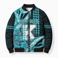Personalised Hawaii Kapolei High School Bomber Puffer Jacket Tribal Tattoo With Hibiscus Flowers LT05 Unisex Dark Teal - Polynesian Pride