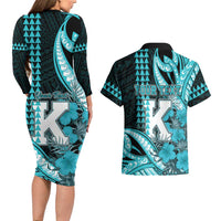 Personalised Hawaii Kapolei High School Couples Matching Long Sleeve Bodycon Dress and Hawaiian Shirt Tribal Tattoo With Hibiscus Flowers