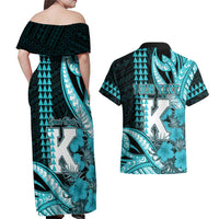 Personalised Hawaii Kapolei High School Couples Matching Off Shoulder Maxi Dress and Hawaiian Shirt Tribal Tattoo With Hibiscus Flowers