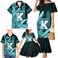 Personalised Hawaii Kapolei High School Family Matching Mermaid Dress and Hawaiian Shirt Tribal Tattoo With Hibiscus Flowers