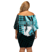 Personalised Hawaii Kapolei High School Family Matching Off Shoulder Short Dress and Hawaiian Shirt Tribal Tattoo With Hibiscus Flowers