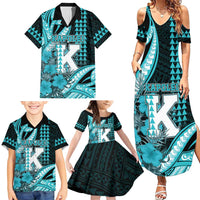Personalised Hawaii Kapolei High School Family Matching Summer Maxi Dress and Hawaiian Shirt Tribal Tattoo With Hibiscus Flowers