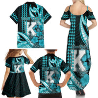 Personalised Hawaii Kapolei High School Family Matching Summer Maxi Dress and Hawaiian Shirt Tribal Tattoo With Hibiscus Flowers