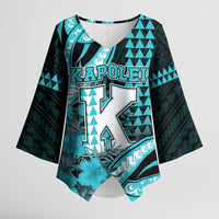 Personalised Hawaii Kapolei High School Kimono Sleeve Blouse Tribal Tattoo With Hibiscus Flowers LT05 Female Dark Teal - Polynesian Pride